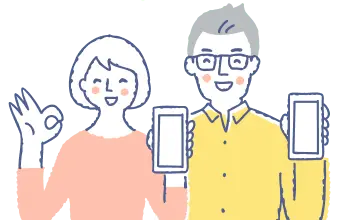 スマホを見せている男女のイラスト
